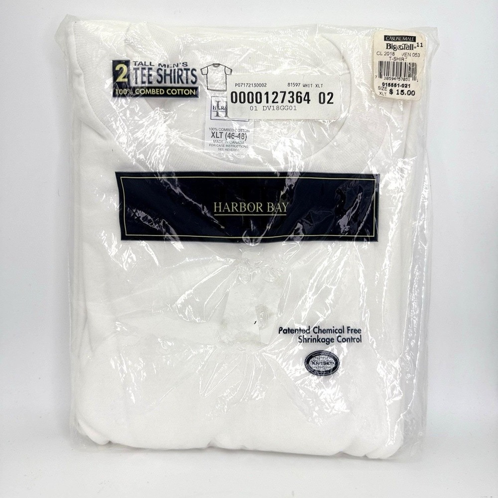 VTG Harbor‎ Bay 2-Pack Tall Men's White Crew Neck T-Shirts XLT 46-48 100% Cotton